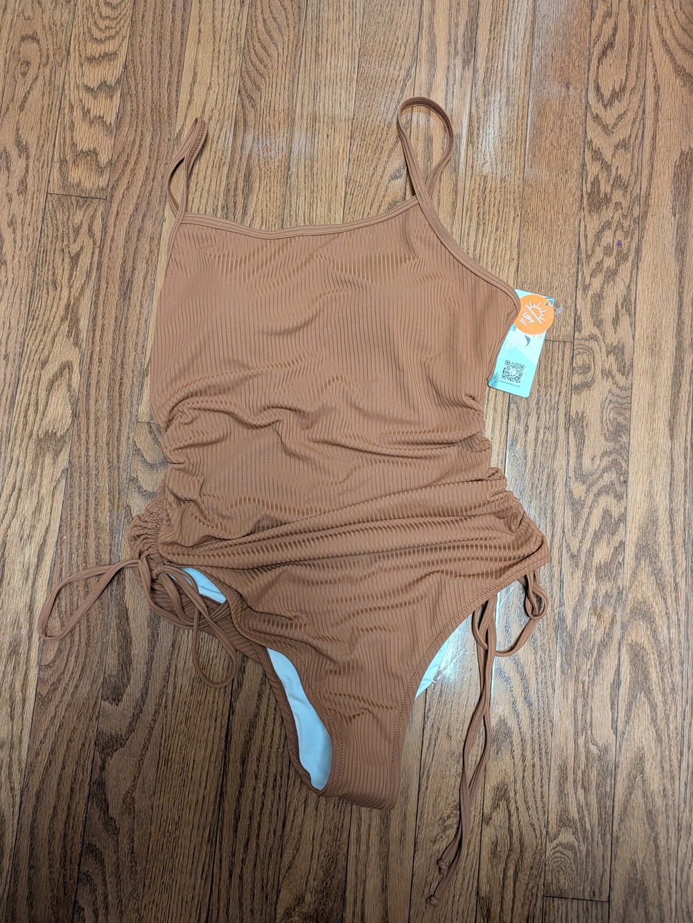 Ribbed Tie-Side One-Piece Swimsuit in Brown
